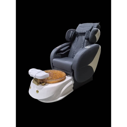 MV massage pedicure chair with black upholstery and gold basin