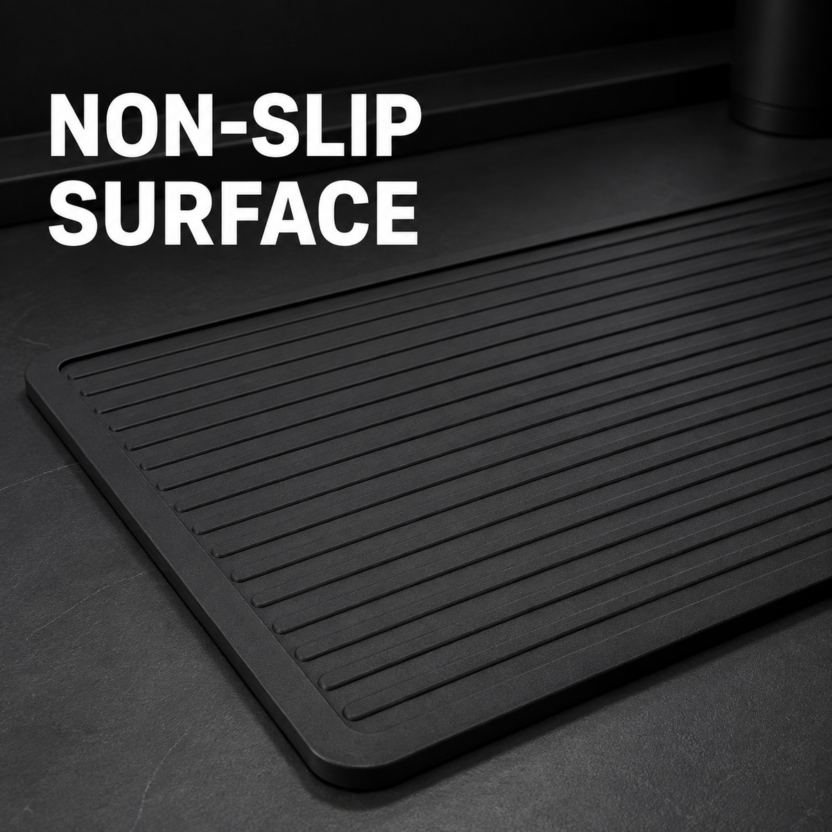 Black barber mat with non-slip grooved surface