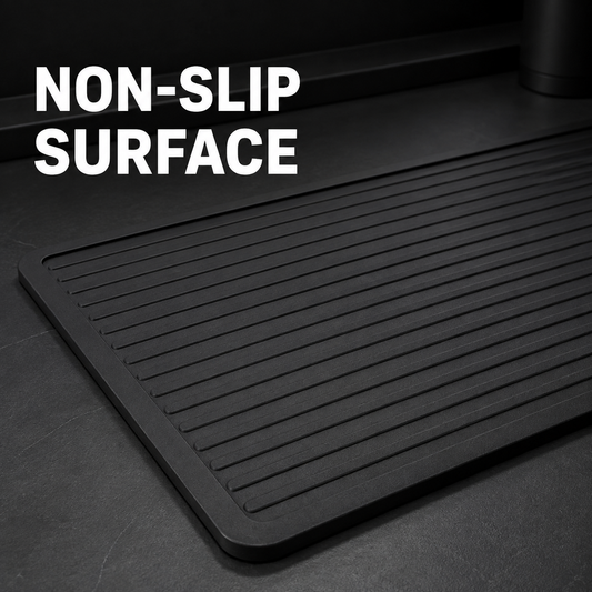 Black barber mat with non-slip grooved surface