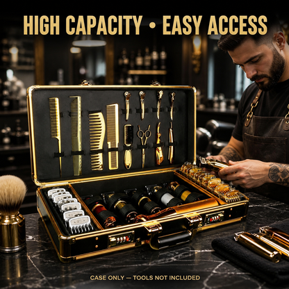 Open MV barber tool case with demonstration tools; tools not included