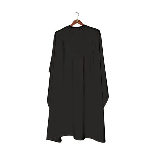 Professional black barber cape on a white background