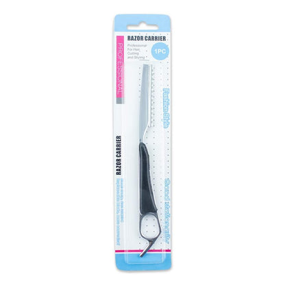 Packaged Silver Razor Carrier tool for professional hair cutting and styling