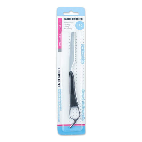 Packaged Silver Razor Carrier tool for professional hair cutting and styling