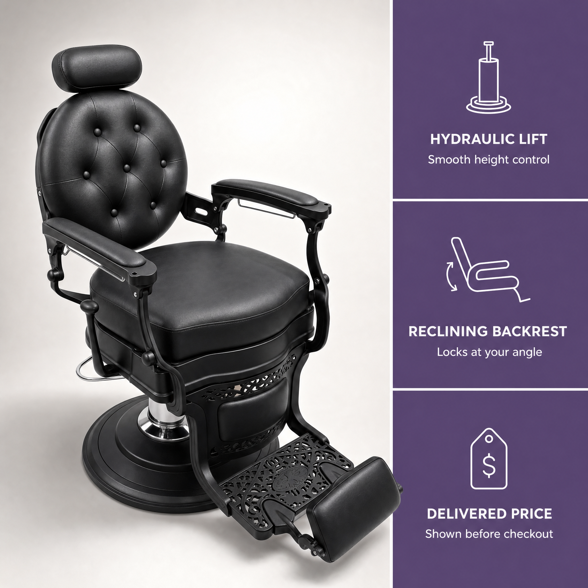 MV Regent Black - Premium Vintage Barber Chair - MV hair and beauty