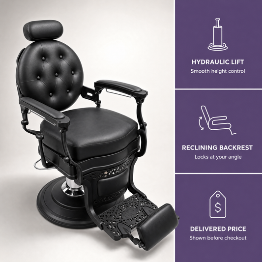 MV Regent Black - Premium Vintage Barber Chair - MV hair and beauty