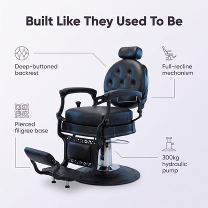 MV Regent Black - Premium Vintage Barber Chair - MV hair and beauty