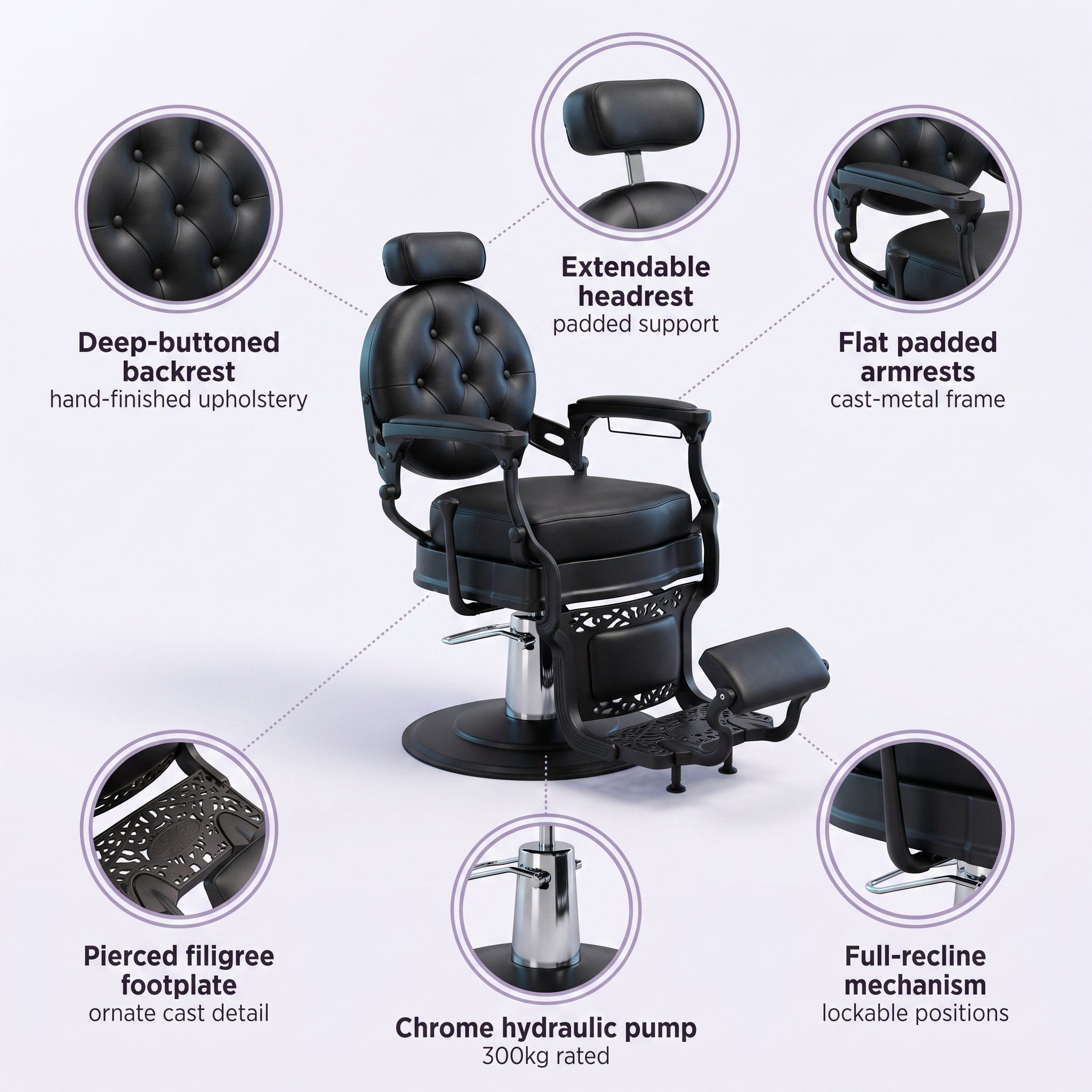 MV Regent Black - Premium Vintage Barber Chair - MV hair and beauty