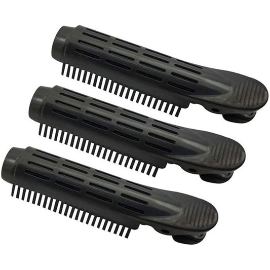 MV black round vented hair clip on a plain background