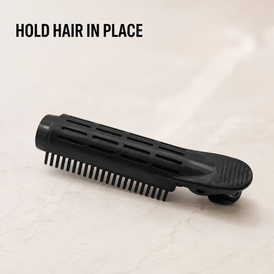 Black round vented hair clip hold benefit graphic