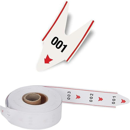 Sequential ticket roll with detached ticket numbered 001
