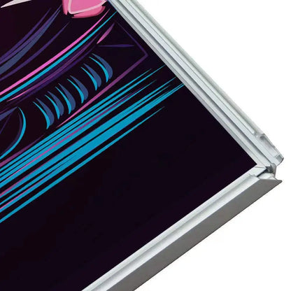 Close detail of the silver snap-open light box frame