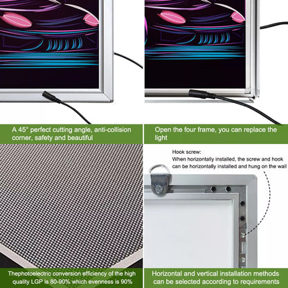 LED poster light box with replaceable graphic panel and wall hooks