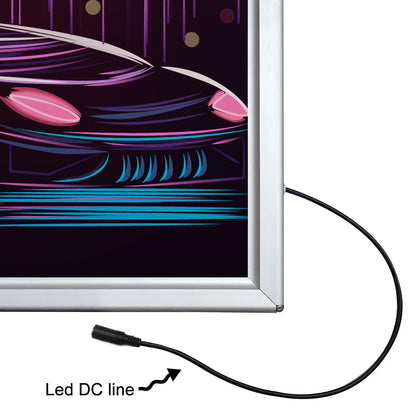 Silver LED poster light box with DC power lead