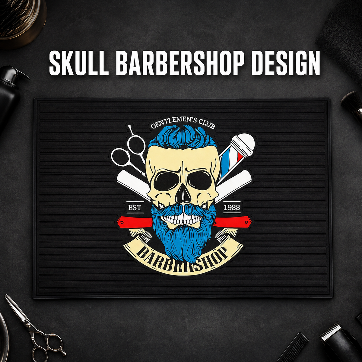 MV skull barber tool mat workstation graphic