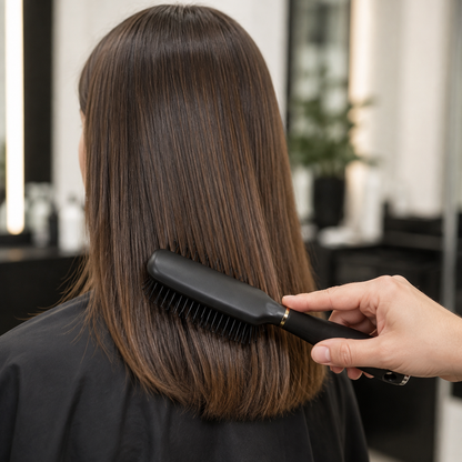 Small black paddle brush used through straight hair