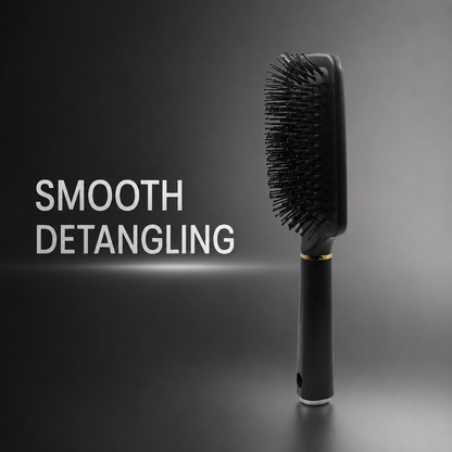 Small black paddle brush smoothing and detangling graphic