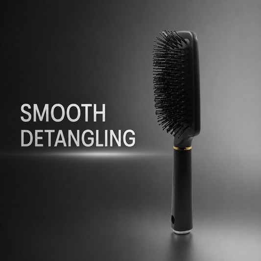 Small black paddle brush smoothing and detangling graphic