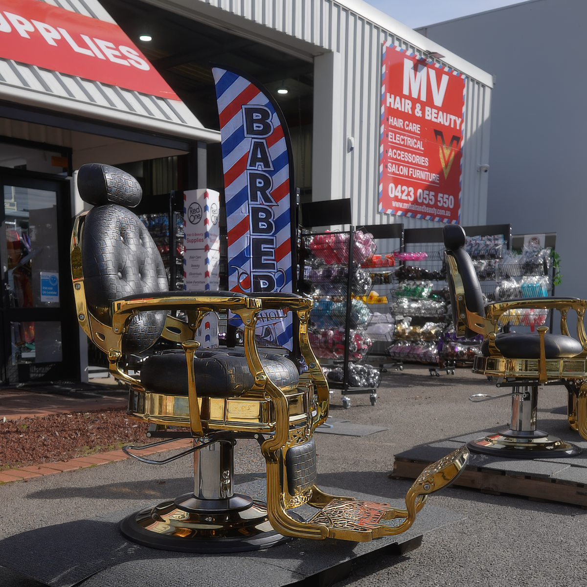Gold Barber Chair Black Stitching