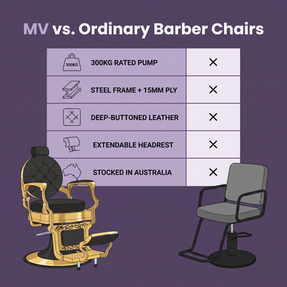 Gold Barber Chair Black and Gold Stitching LV Design - MV hair and beauty