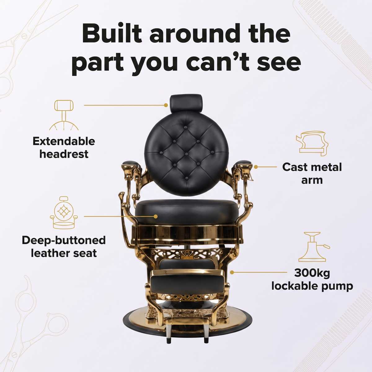 Gold Barber Chair Black and Gold Stitching LV Design - MV hair and beauty