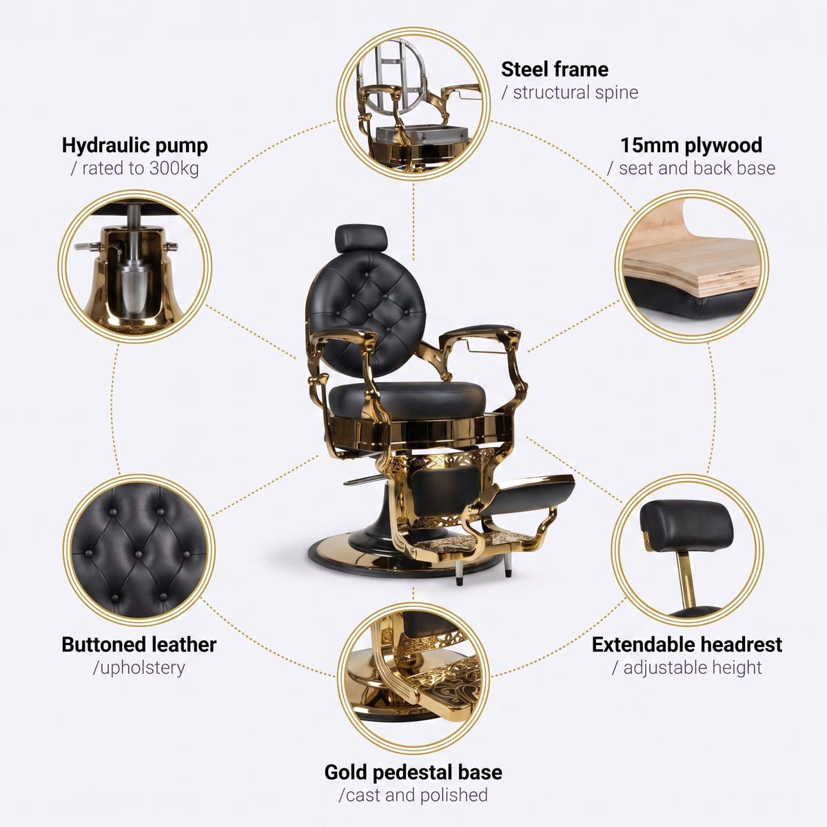 Gold Barber Chair Black and Gold Stitching LV Design - MV hair and beauty