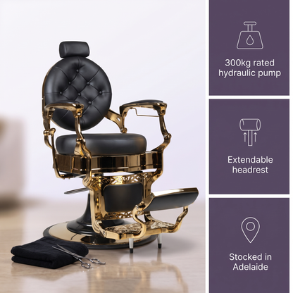 Gold Barber Chair Black and Gold Stitching LV Design - MV hair and beauty