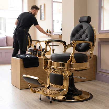 Gold Barber Chair Black and Gold Stitching LV Design - MV hair and beauty
