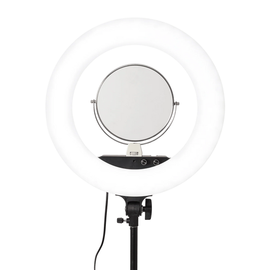 MV Studio Ring Light with freestanding floor stand and central mirror