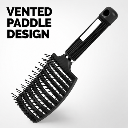 MV black paddle brush showing its vented head and ball-tip pins