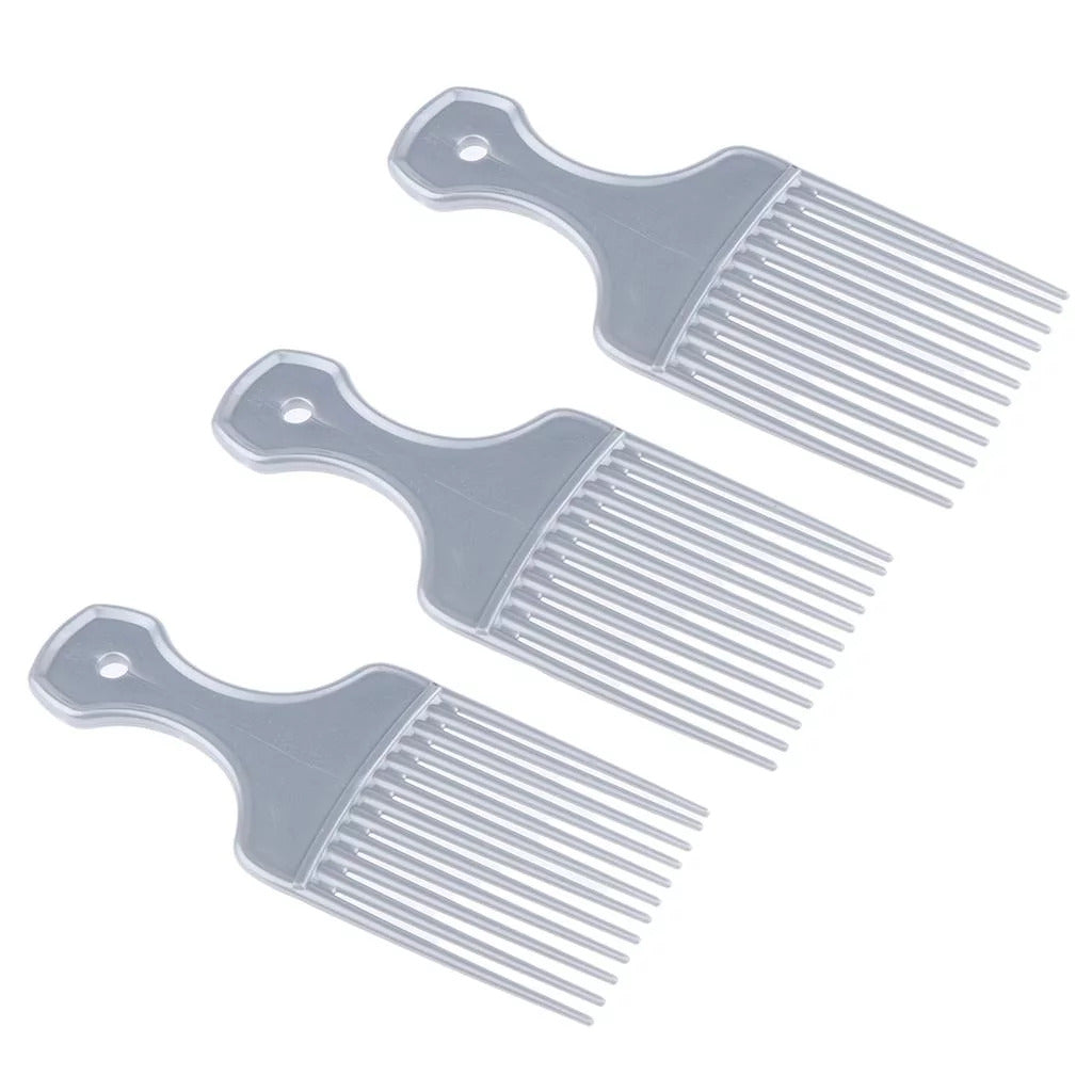 Silver MV wide-tooth Afro pick comb