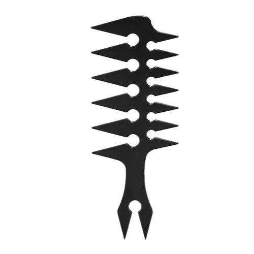 MV black wide-tooth barber styling comb with open teeth and two-prong tail