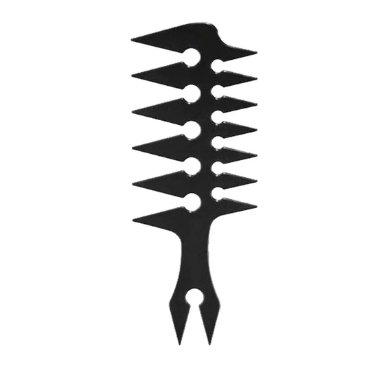 MV black wide-tooth barber styling comb with open teeth and two-prong tail