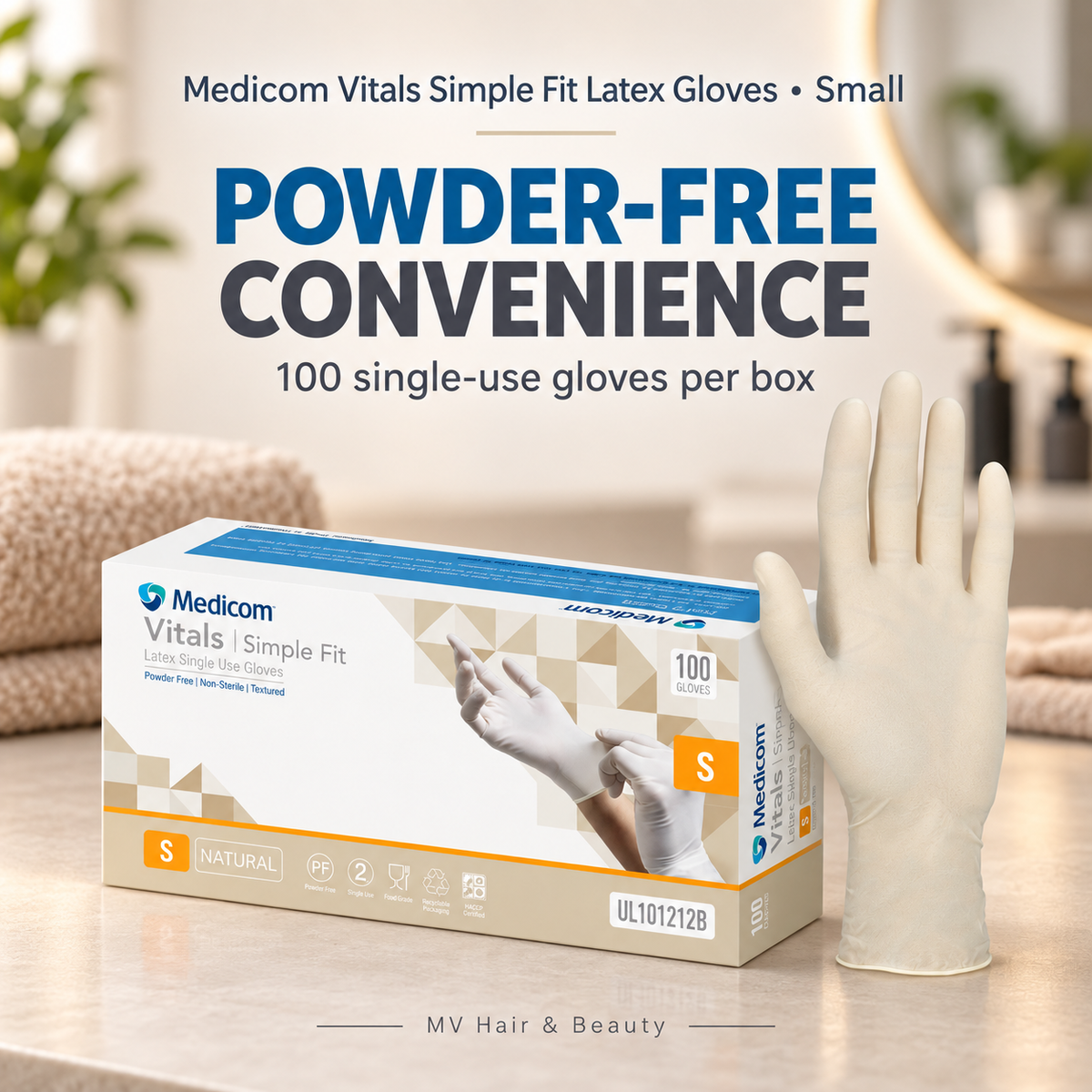 Medicom Vitals | Simple Fit Latex Single use Gloves (Small natural) — POWDER-FREE CONVENIENCE