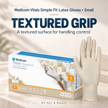 Medicom Vitals | Simple Fit Latex Single use Gloves (Small natural) — TEXTURED GRIP