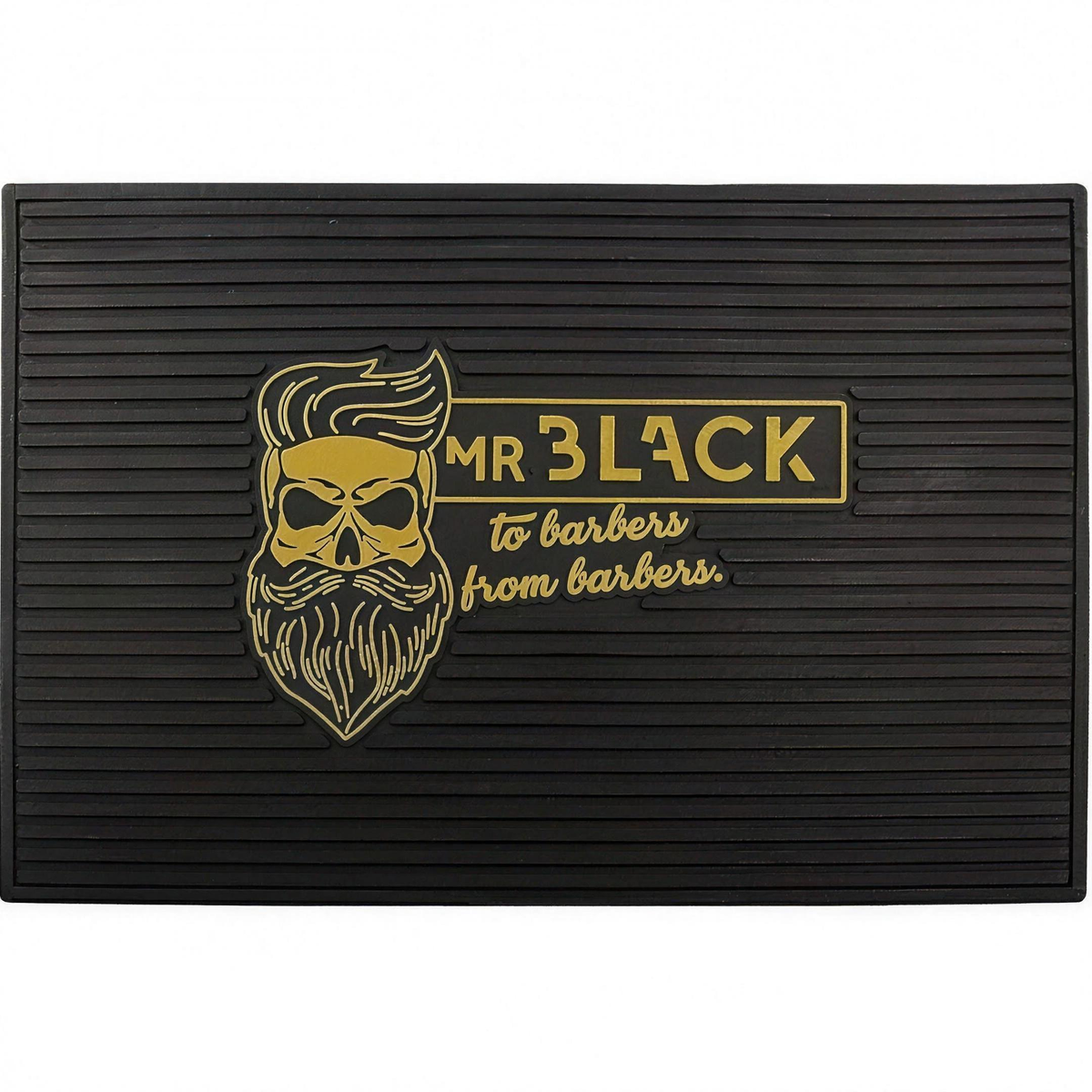 Mr Black 30 × 45cm barber tool mat with gold bearded-skull design