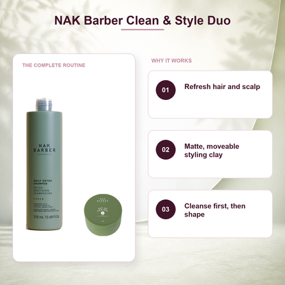 NAK Barber Daily Detox Shampoo and Out Of Control styling duo