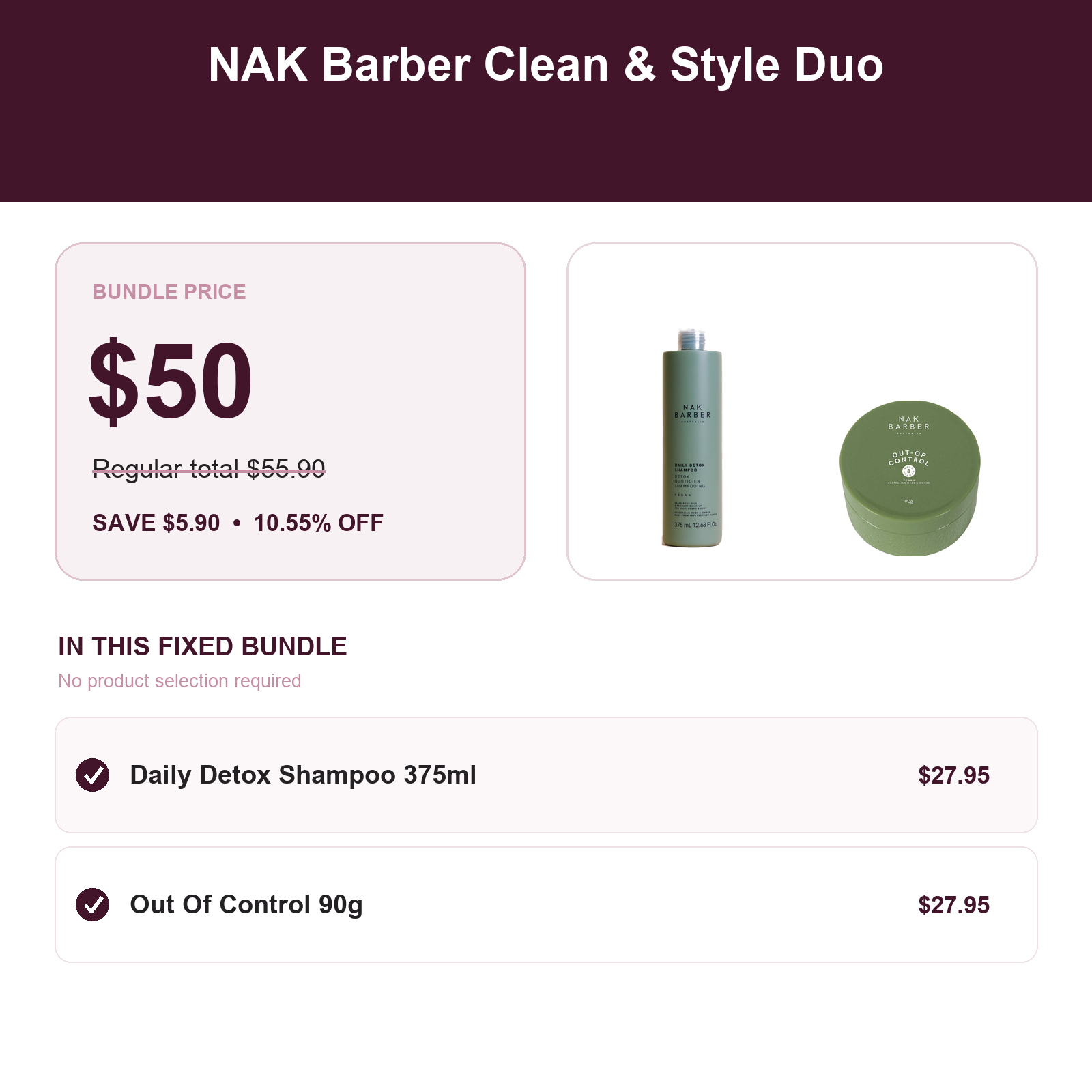 NAK Barber Clean and Style Duo A$50 save A$5.90