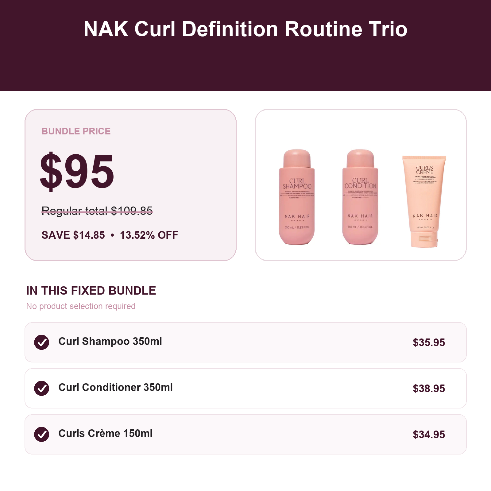 NAK Curl Definition Routine Trio A$95 save A$14.85