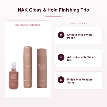 NAK Styling Polish Shine Mist and Fixation Spray routine