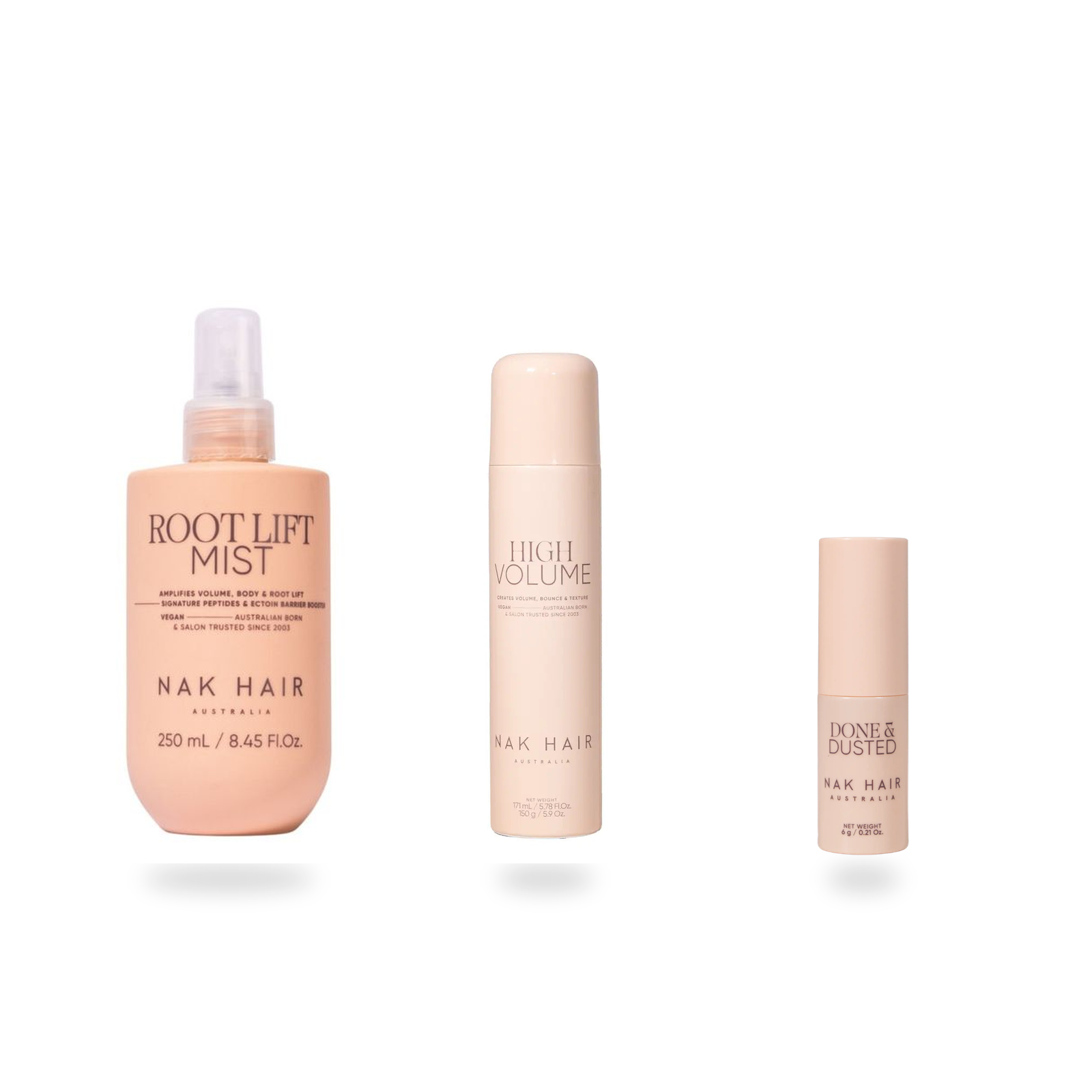 NAK High Volume Styling Trio on a white background