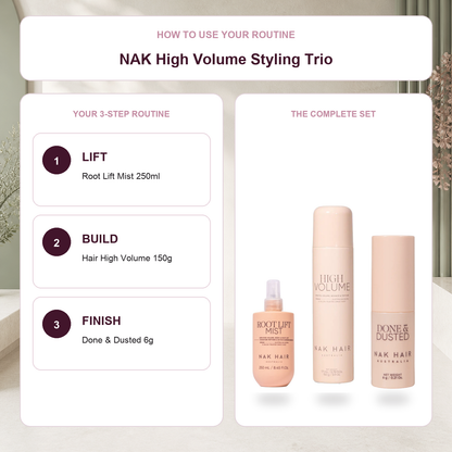 NAK volume styling routine lift build and finish steps