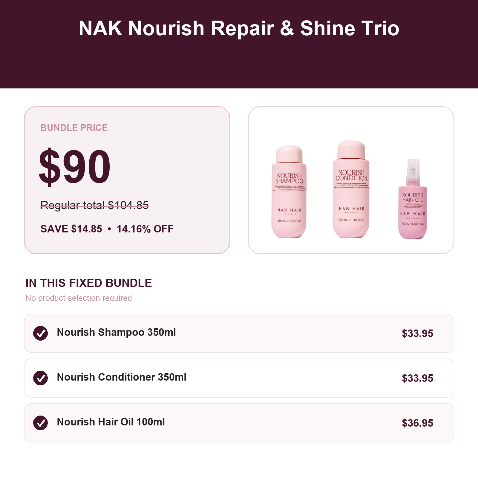 NAK Nourish Repair and Shine Trio A$90 save A$14.85