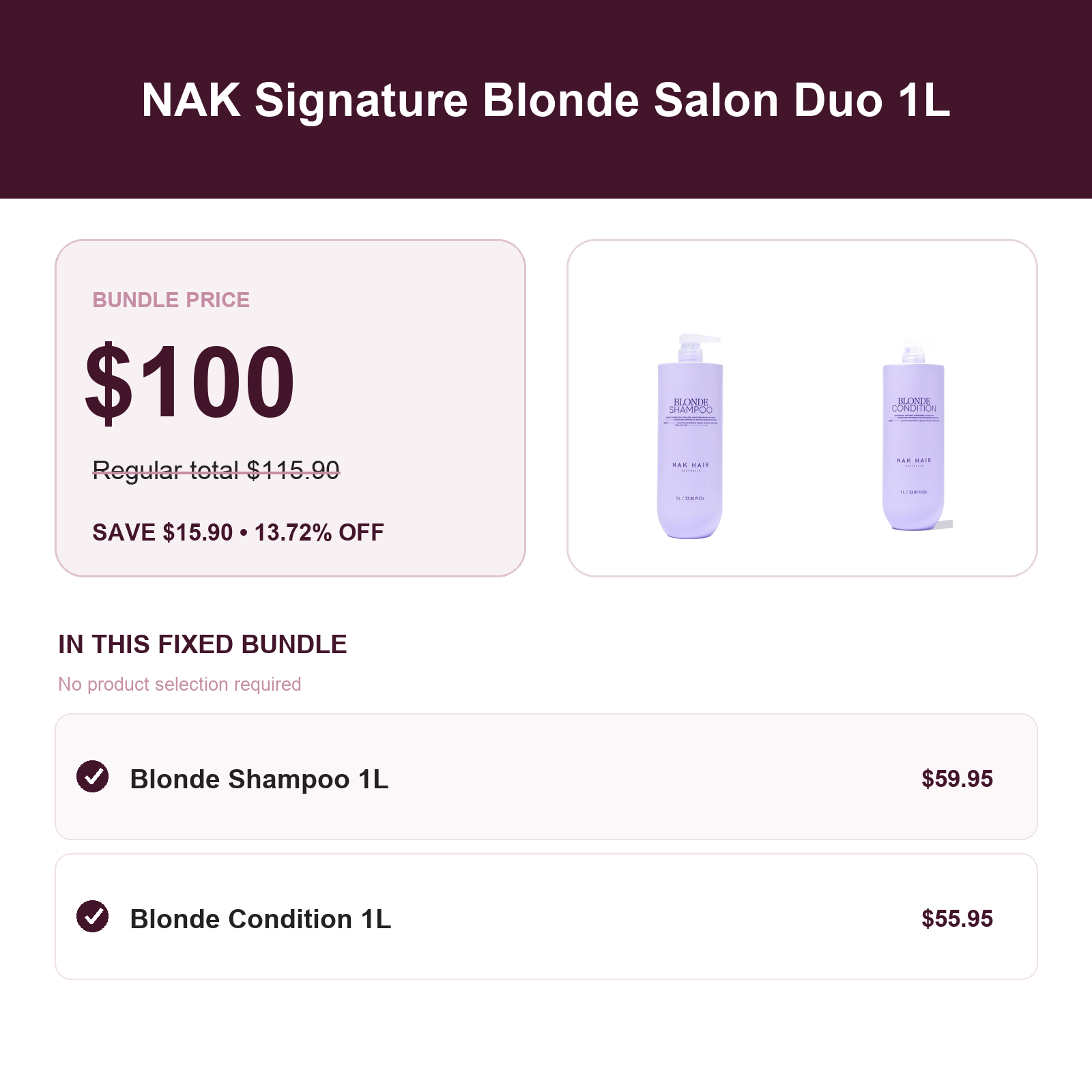 NAK Signature Blonde Salon Duo A$100 save A$15.90