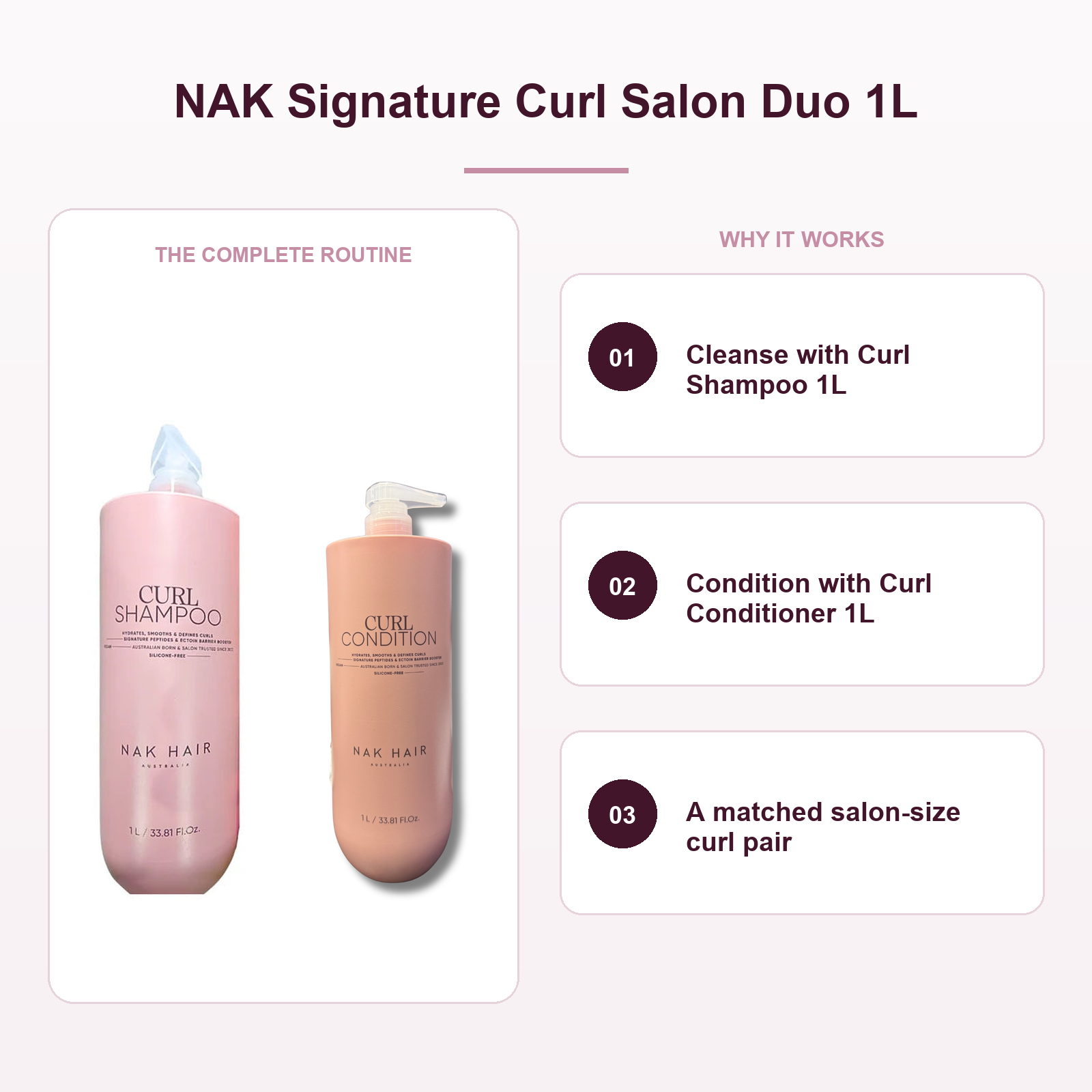 NAK Curl 1L shampoo and conditioner two-step routine