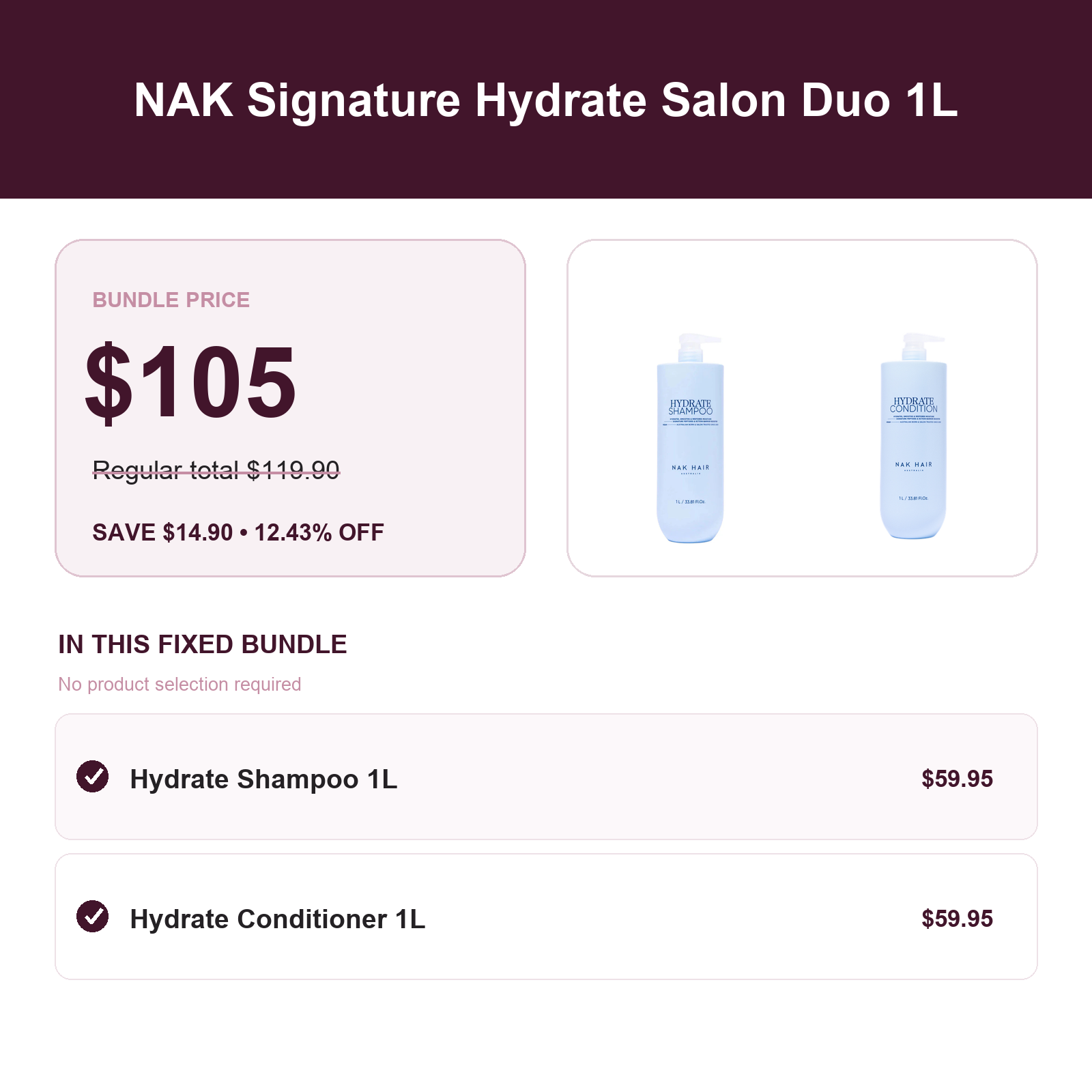 NAK Signature Hydrate Salon Duo A$105 save A$14.90
