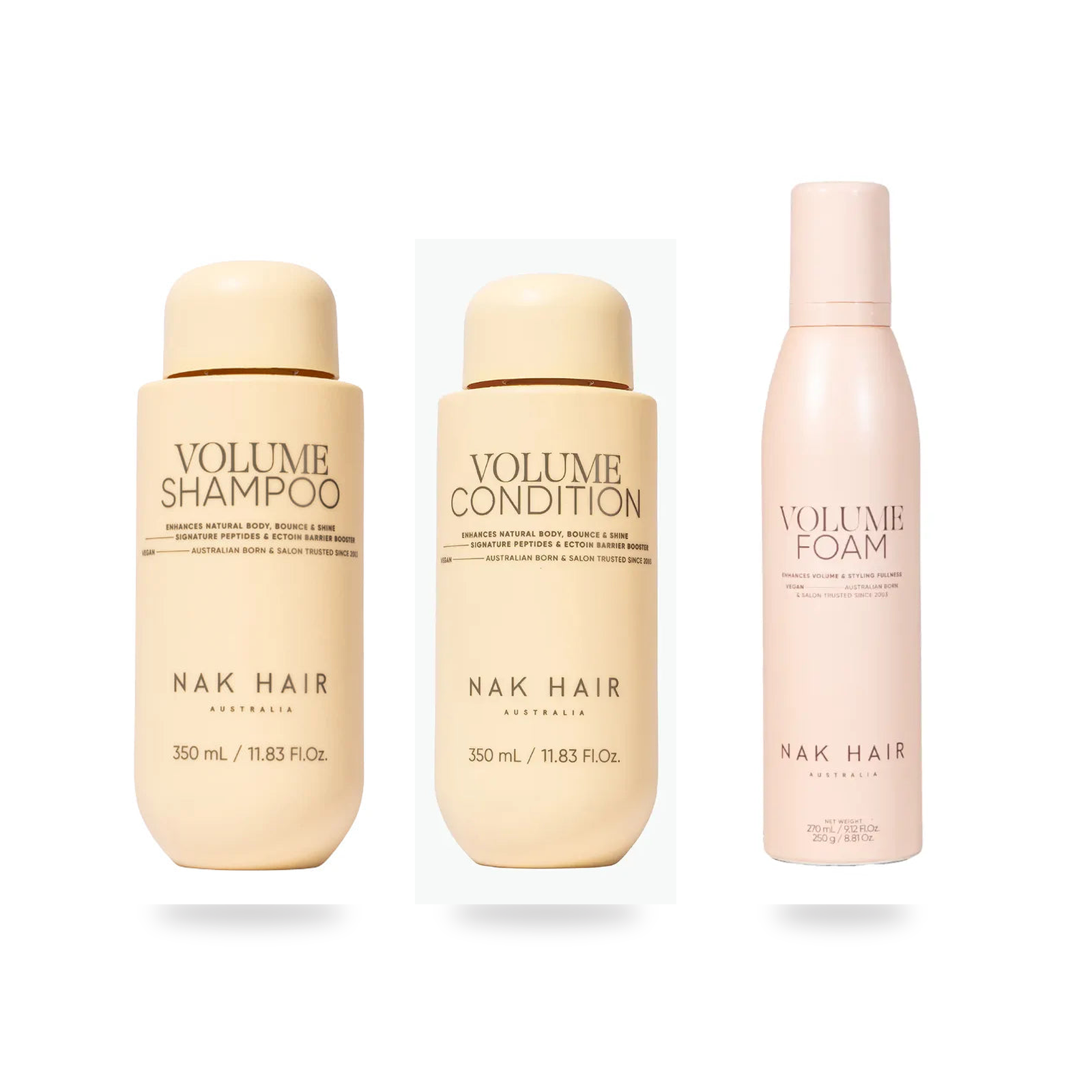 NAK Volume Boost Styling Trio on a white background