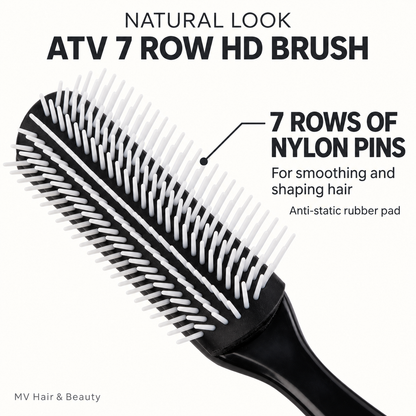 Natural Look ATV 7 Row HD Brush — seven rows of nylon pins and anti-static rubber pad