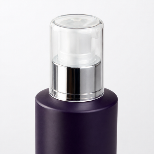 Natural Look Ice Blonde Repair Serum 120ml clear cap, silver pump and purple bottle detail