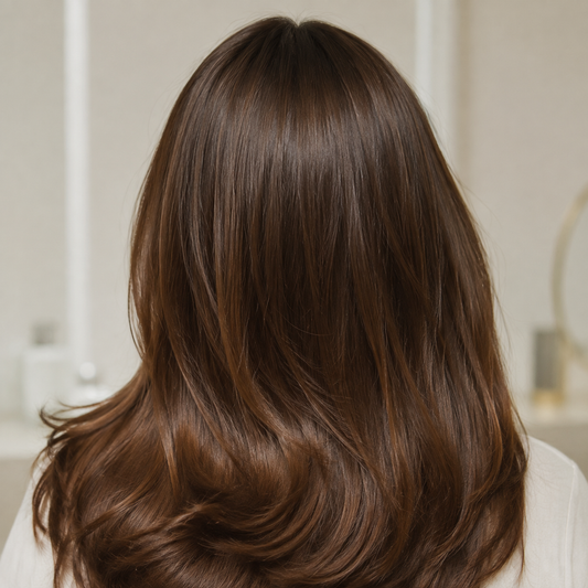 Smooth reflective hair result after Natural Look Hair Sheen