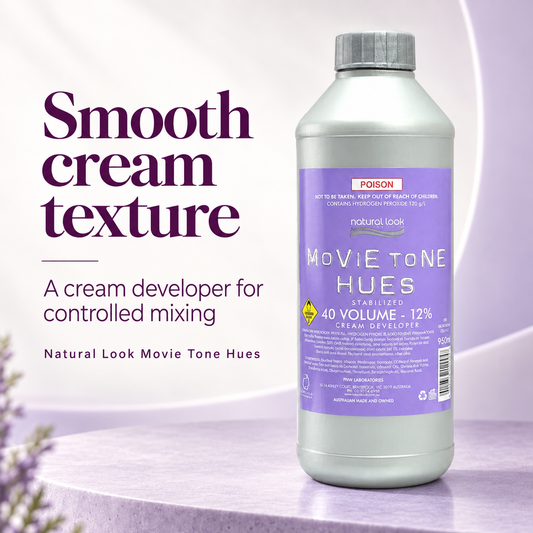 Natural Look Movie Tone Hues Cream Peroxide 40 vol 950ml — Smooth cream texture; a cream developer for controlled mixing